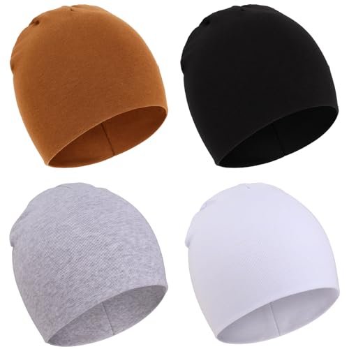 DRESHOW 4 Stücke Unisex Mütze Hut Junge Mütze Frühling Mützchen Kleinkind Wendemütze Jersey Slouch Beanie Bekleidung Unisex Infant Hut Kindergarten Mütze von DRESHOW