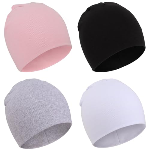 DRESHOW 4 Stücke Unisex Mütze Hut Junge Mütze Frühling Mützchen Kleinkind Wendemütze Jersey Slouch Beanie Bekleidung Unisex Infant Hut Kindergarten Mütze von DRESHOW