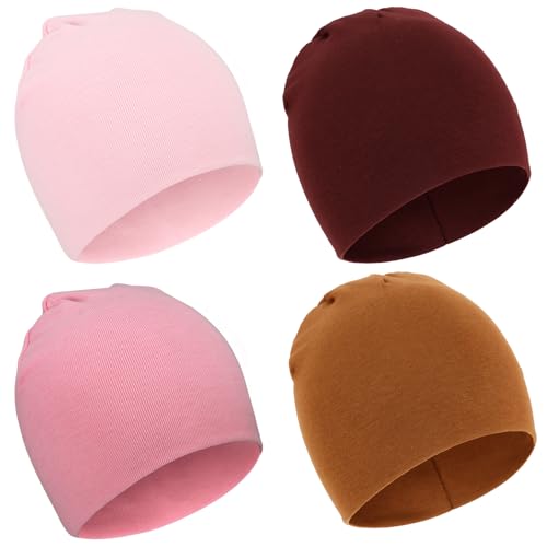 DRESHOW 4 Stücke Unisex Mütze Hut Junge Mütze Frühling Mützchen Kleinkind Wendemütze Jersey Slouch Beanie Bekleidung Unisex Infant Hut Kindergarten Mütze von DRESHOW