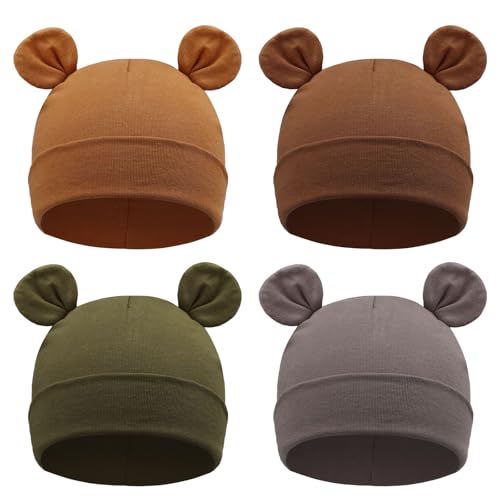DRESHOW 4 Stücke Unisex Mütze Hut Junge Mütze Frühling Mützchen Kleinkind Wendemütze Jersey Slouch Beanie Bekleidung Unisex Infant Hut Kindergarten Mütze von DRESHOW