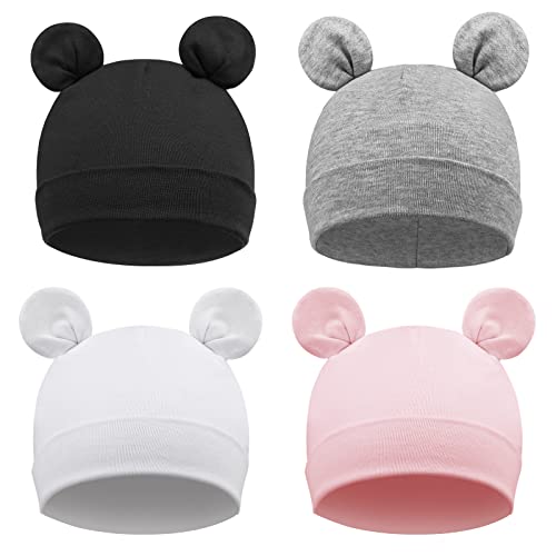 DRESHOW 4 Stücke Unisex Mütze Hut Junge Mütze Frühling Mützchen Kleinkind Wendemütze Jersey Slouch Beanie Bekleidung Unisex Infant Hut Kindergarten Mütze von DRESHOW