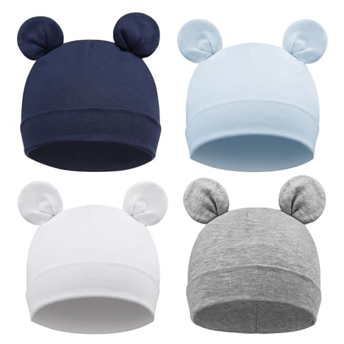 DRESHOW 4 Stücke Unisex Hut Junge Mütze Frühling Mützchen Kleinkind Wendemütze Jersey Slouch Beanie Bekleidung Infant Hut Kindergarten von DRESHOW