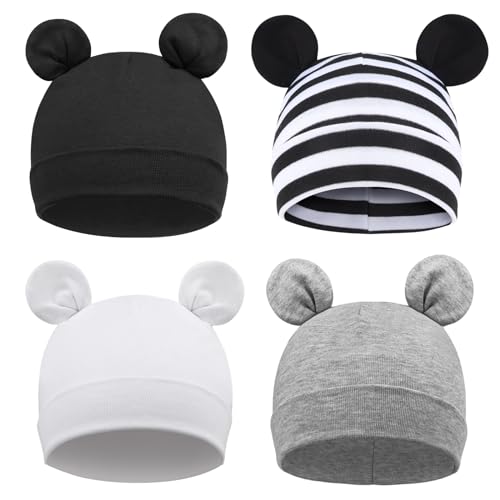 DRESHOW 4 Stücke Unisex Mütze Hut Junge Mütze Frühling Mützchen Kleinkind Wendemütze Jersey Slouch Beanie Bekleidung Unisex Infant Hut Kindergarten Mütze von DRESHOW