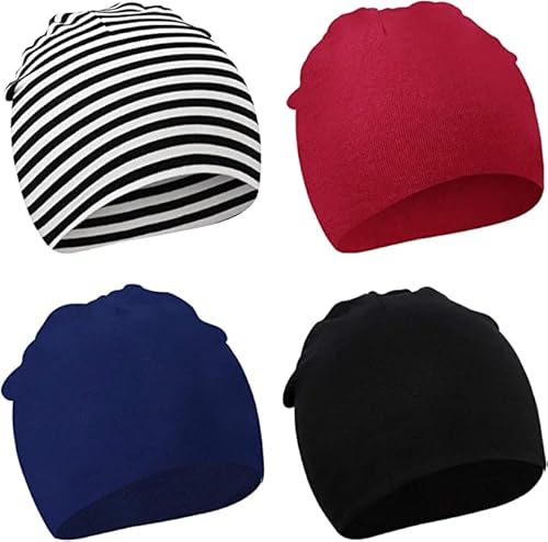 DRESHOW 4 Stücke Unisex Mütze Hut Junge Mütze Frühling Mützchen Kleinkind Wendemütze Jersey Slouch Beanie Bekleidung Unisex Infant Hut Kindergarten Mütze von DRESHOW