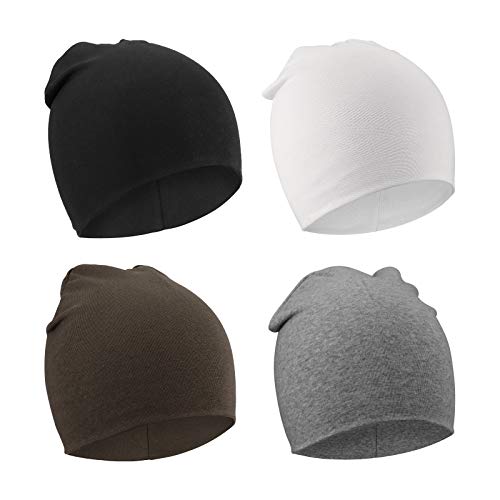 DRESHOW 4 Stücke Unisex Mütze Hut Junge Mütze Frühling Mützchen Kleinkind Wendemütze Jersey Slouch Beanie Bekleidung Unisex Infant Hut Kindergarten Mütze von DRESHOW