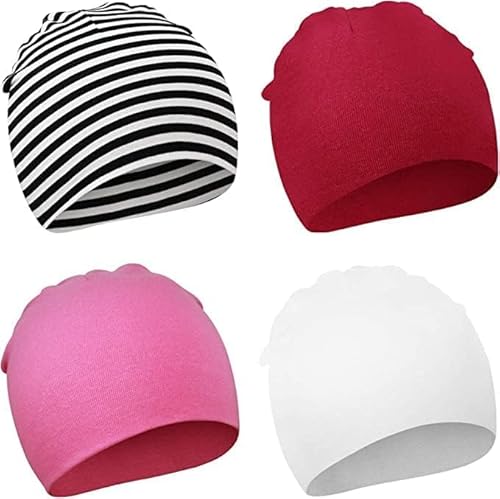 DRESHOW 4 Stücke Unisex Hut Junge Mütze Frühling Mützchen Kleinkind Wendemütze Jersey Slouch Beanie Bekleidung Infant Hut Kindergarten von DRESHOW