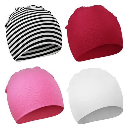 DRESHOW 4 Stücke Unisex Hut Junge Mütze Frühling Mützchen Kleinkind Wendemütze Jersey Slouch Beanie Bekleidung Infant Hut Kindergarten von DRESHOW