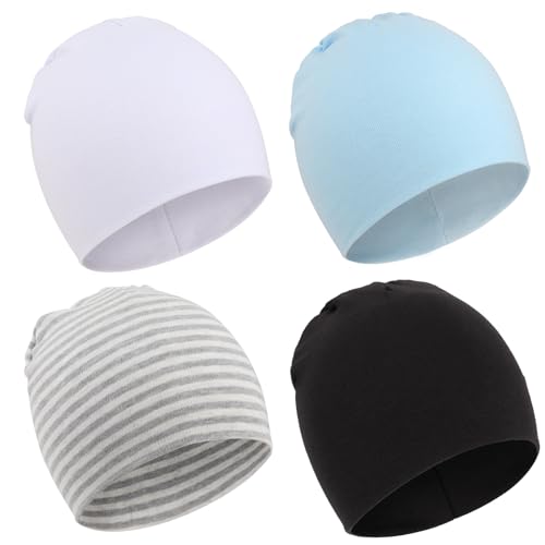 DRESHOW 4 Stücke Unisex Mütze Hut Junge Mütze Frühling Mützchen Kleinkind Wendemütze Jersey Slouch Beanie Bekleidung Unisex Infant Hut Kindergarten Mütze von DRESHOW