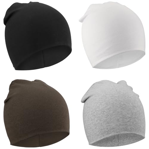 DRESHOW 4 Stücke Unisex Mütze Hut Junge Mütze Frühling Mützchen Kleinkind Wendemütze Jersey Slouch Beanie Bekleidung Unisex Infant Hut Kindergarten Mütze von DRESHOW