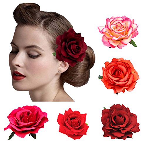 DRESHOW 5 Stücke Blume Haarspange Haarclip Blume Mehrfarbig Rosen Haarnadeln Haarschmuck für Mädchen Damen Party Strand Hochzeit Tänzerin von DRESHOW