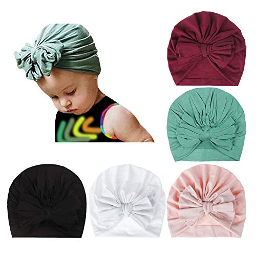 DRESHOW 5 Stück Baby Turban Hüte Turban Brötchen Knoten Baby, Kleinkind Mütze Baby Mädchen Weiche Niedliche Kleinkind Kappe von DRESHOW