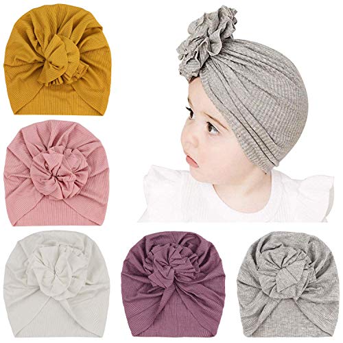 DRESHOW Babymütze Baby Turban Mütze Brötchen Knoten Kleinkinder Infant Beanie Mütze Baby Mädchen Jungen Weiche Kleinkind Mütze 5 Stück von DRESHOW