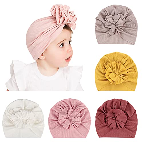 DRESHOW 5 Stück Baby Turban Hüte Turban Brötchen Knoten Baby Infant Beanie Baby Mädchen Weiche Nette Kleinkind Mütze von DRESHOW