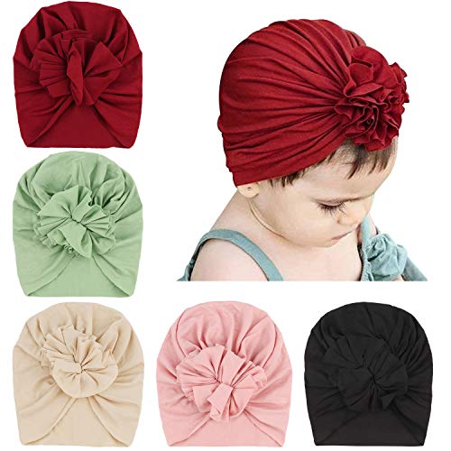 DRESHOW 5 Stück Baby Turban Hüte Turban Brötchen Knoten Baby Infant Beanie Baby Mädchen Weiche Nette Kleinkind Mütze von DRESHOW