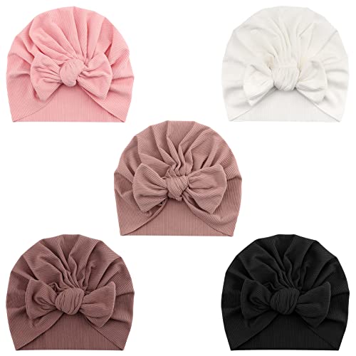 DRESHOW 5 Stück Baby Turban Hüte Turban Brötchen Knoten Baby Infant Beanie Baby Mädchen Weiche Nette Kleinkind Mütze von DRESHOW