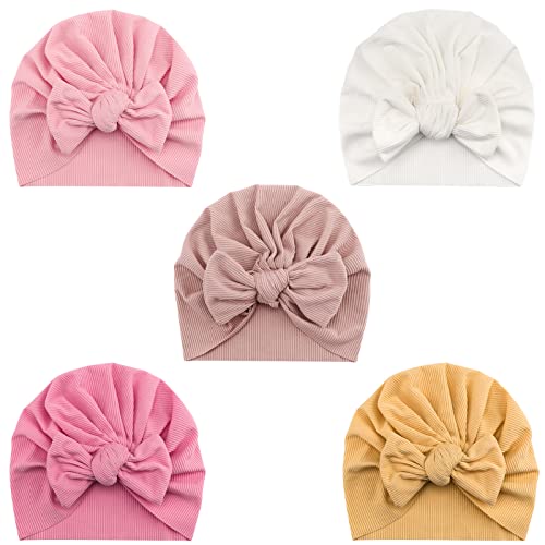 DRESHOW 5 Stück Baby Turban Hüte Turban Brötchen Knoten Baby Infant Beanie Baby Mädchen Weiche Nette Kleinkind Mütze von DRESHOW