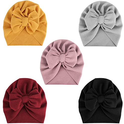 DRESHOW 5 Stück Baby Turban Hüte Turban Brötchen Knoten Baby Infant Beanie Baby Mädchen Weiche Nette Kleinkind Mütze von DRESHOW