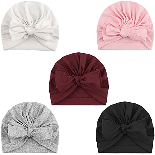 DRESHOW Babymütze Baby Turban Mütze Brötchen Knoten Kleinkinder Infant Beanie Mütze Baby Mädchen Jungen Weiche Kleinkind Mütze 5 Stück von DRESHOW