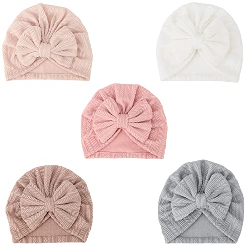 DRESHOW 5 Stück Baby Turban Hüte Turban Brötchen Knoten Baby Infant Beanie Baby Mädchen Weiche Nette Kleinkind Mütze von DRESHOW