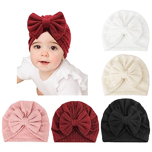 DRESHOW 5 Stück Baby Turban Hüte Turban Brötchen Knoten Baby Infant Beanie Baby Mädchen Weiche Nette Kleinkind Mütze von DRESHOW