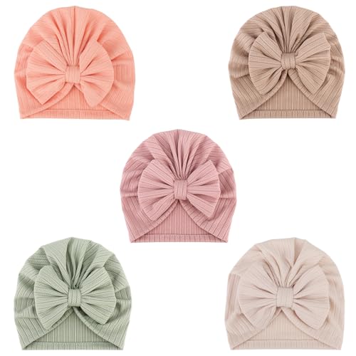 DRESHOW 5 Stück Baby Turban Hüte Turban Brötchen Knoten Baby Infant Beanie Baby Mädchen Weiche Nette Kleinkind Mütze von DRESHOW