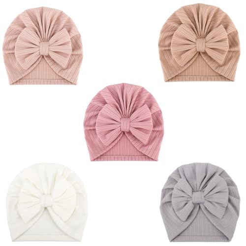 DRESHOW 5 Stück Baby Turban Hüte Turban Brötchen Knoten Baby Infant Beanie Baby Mädchen Weiche Nette Kleinkind Mütze von DRESHOW