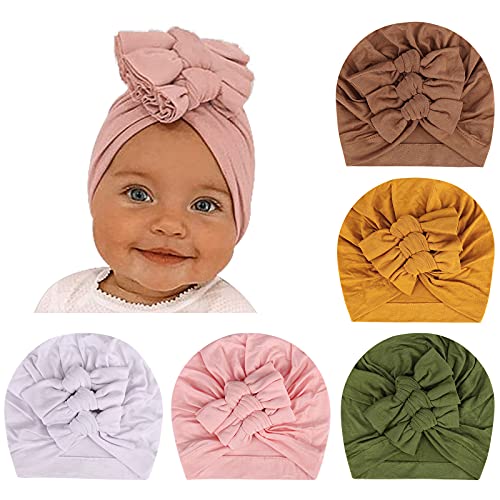 DRESHOW 5 Stück Baby Turban Hüte Turban Brötchen Knoten Baby Infant Beanie Baby Mädchen Weiche Nette Kleinkind Mütze von DRESHOW