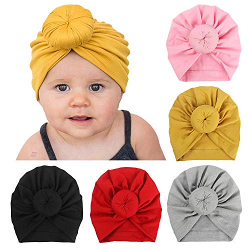 DRESHOW 5 Stück Baby Turban Hüte Turban Brötchen Knoten Baby Infant Beanie Baby Mädchen Weiche Nette Kleinkind Mütze von DRESHOW