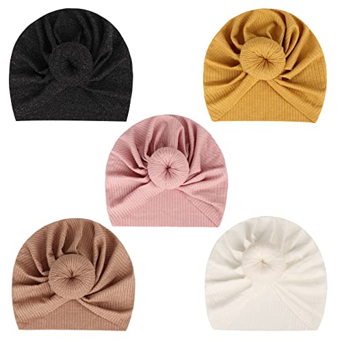 DRESHOW 5 Stück Baby Turban Hüte Turban Brötchen Knoten Baby Infant Beanie Baby Mädchen Weiche Nette Kleinkind Mütze von DRESHOW
