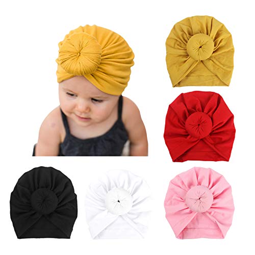 DRESHOW 5 Stück Baby Turban Hüte Turban Brötchen Knoten Baby Infant Beanie Baby Mädchen Weiche Nette Kleinkind Mütze von DRESHOW