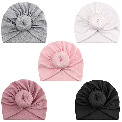 DRESHOW 5 Stück Baby Turban Hüte Turban Brötchen Knoten Baby Infant Beanie Baby Mädchen Weiche Nette Kleinkind Mütze von DRESHOW