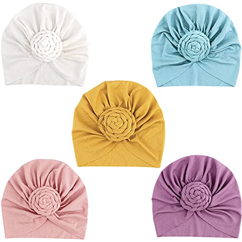 DRESHOW Babymütze Baby Turban Mütze Brötchen Knoten Kleinkinder Infant Beanie Mütze Baby Mädchen Jungen Weiche Kleinkind Mütze 5 Stück von DRESHOW