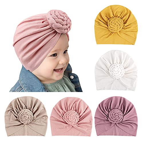 DRESHOW 5 Stück Baby Turban Hüte Turban Brötchen Knoten Baby Infant Beanie Baby Mädchen Weiche Nette Kleinkind Mütze von DRESHOW