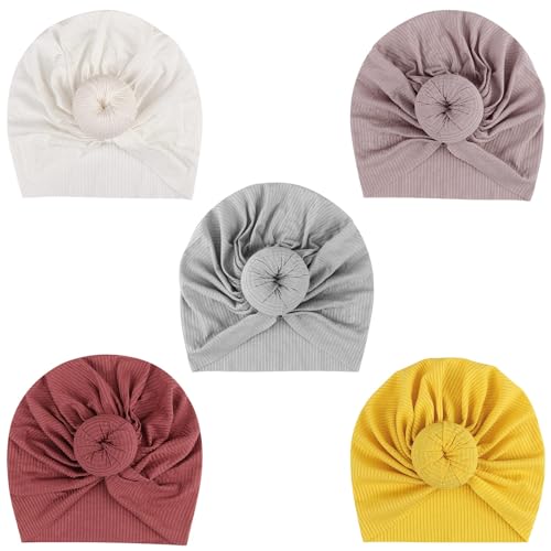 DRESHOW 5 Stück Baby Turban Hüte Turban Brötchen Knoten Baby Infant Beanie Baby Mädchen Weiche Nette Kleinkind Mütze von DRESHOW