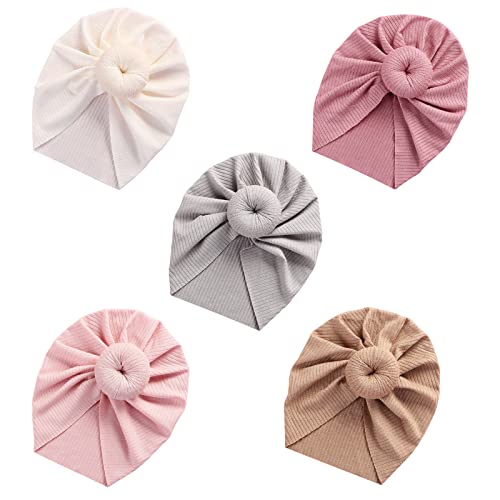 DRESHOW 5 Stück Baby Turban Hüte Turban Brötchen Knoten Baby Infant Beanie Baby Mädchen Weiche Nette Kleinkind Mütze von DRESHOW