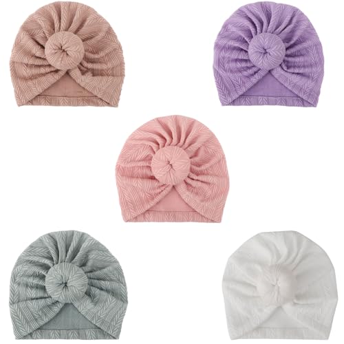 DRESHOW 5 Stück Baby Turban Hüte Turban Brötchen Knoten Baby Infant Beanie Baby Mädchen Weiche Nette Kleinkind Mütze von DRESHOW