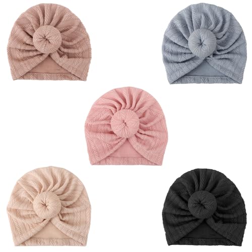 DRESHOW Babymütze Baby Turban Mütze Brötchen Knoten Kleinkinder Infant Beanie Mütze Baby Mädchen Jungen Weiche Kleinkind Mütze 5 Stück von DRESHOW