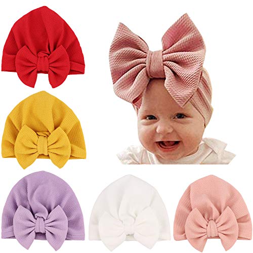 DRESHOW Babymütze Baby Turban Mütze Brötchen Knoten Kleinkinder Infant Beanie Mütze Baby Mädchen Jungen Weiche Kleinkind Mütze 5 Stück von DRESHOW