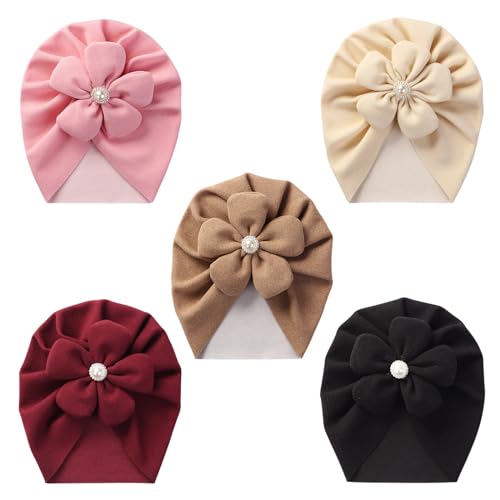 DRESHOW 5 Stück Baby Turban Hüte Turban Brötchen Knoten Baby Infant Beanie Baby Mädchen Weiche Nette Kleinkind Mütze von DRESHOW