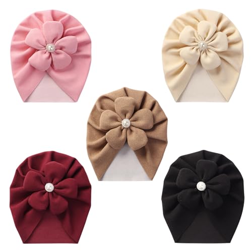DRESHOW Babymütze Baby Turban Mütze Brötchen Knoten Kleinkinder Infant Beanie Mütze Baby Mädchen Jungen Weiche Kleinkind Mütze 5 Stück von DRESHOW