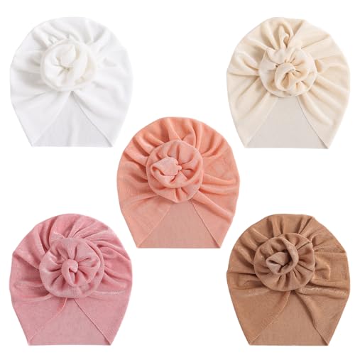 DRESHOW 5 Stück Baby Turban Hüte Turban Brötchen Knoten Baby Infant Beanie Baby Mädchen Weiche Nette Kleinkind Mütze von DRESHOW