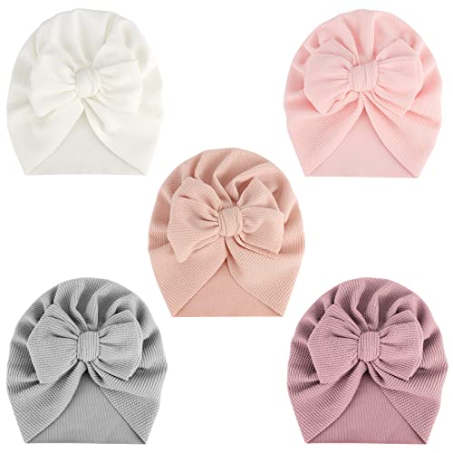 DRESHOW 5 Stück Baby Turban Hüte Turban Brötchen Knoten Baby Infant Beanie Baby Mädchen Weiche Nette Kleinkind Mütze von DRESHOW