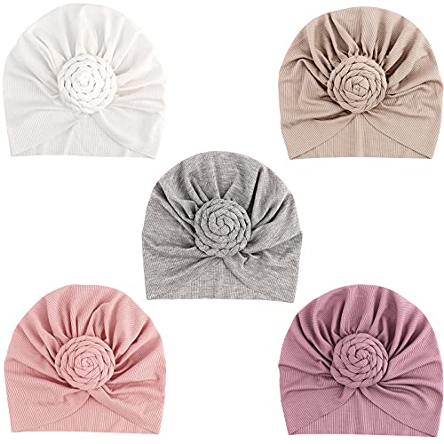DRESHOW Babymütze Baby Turban Mütze Brötchen Knoten Kleinkinder Infant Beanie Mütze Baby Mädchen Jungen Weiche Kleinkind Mütze 5 Stück von DRESHOW