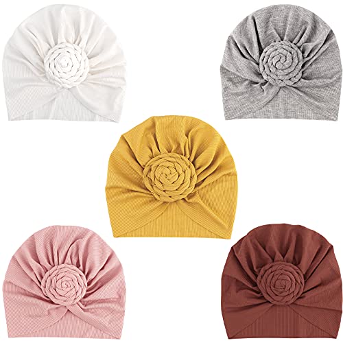 DRESHOW 5 Stück Baby Turban Hüte Turban Brötchen Knoten Baby Infant Beanie Baby Mädchen Weiche Nette Kleinkind Mütze von DRESHOW