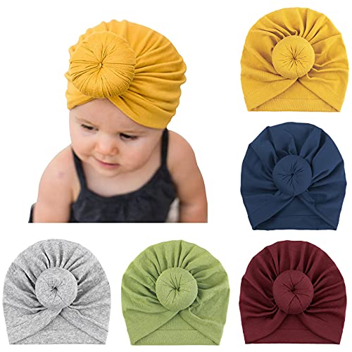 DRESHOW 5 Stück Baby Turban Hüte Turban Brötchen Knoten Baby Infant Beanie Baby Mädchen Weiche Nette Kleinkind Mütze von DRESHOW