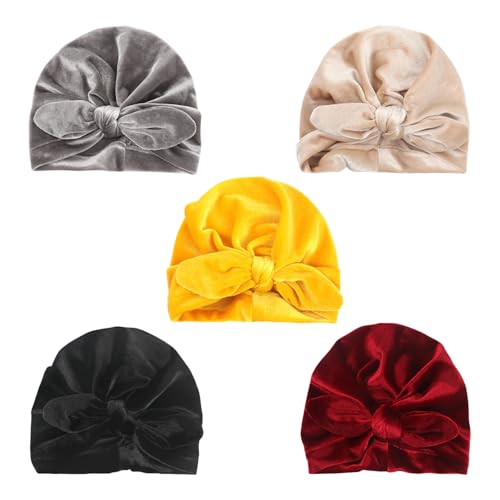 DRESHOW Babymütze Baby Turban Mütze Brötchen Knoten Kleinkinder Infant Beanie Mütze Baby Mädchen Jungen Weiche Kleinkind Mütze 5 Stück von DRESHOW