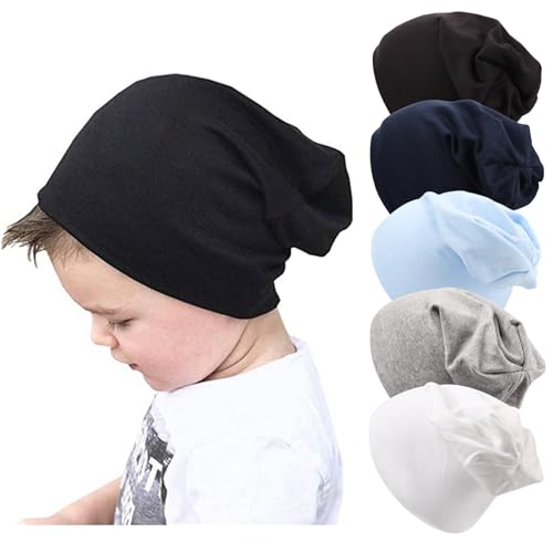 DRESHOW 5 Stück Unisex Baby Mütze Hut Junge Mütze Frühling Mützchen Kleinkind Wendemütze Jersey Slouch Beanie 6-60 Monate von DRESHOW