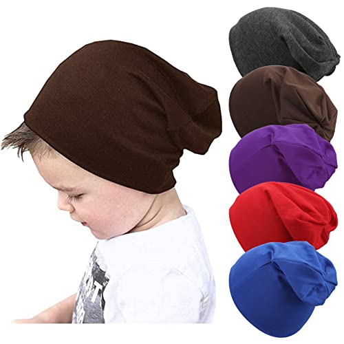 DRESHOW 5 Stück Unisex Baby Mütze Hut Junge Mütze Frühling Mützchen Kleinkind Wendemütze Jersey Slouch Beanie 6-60 Monate von DRESHOW