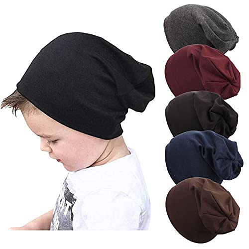 DRESHOW 5 Stück Unisex Baby Mütze Hut Junge Mütze Frühling Mützchen Kleinkind Wendemütze Jersey Slouch Beanie 6-60 Monate von DRESHOW