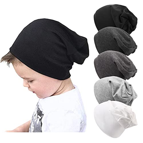 DRESHOW 5 Stück Unisex Baby Mütze Hut Junge Mütze Frühling Mützchen Kleinkind Wendemütze Jersey Slouch Beanie 6-60 Monate von DRESHOW